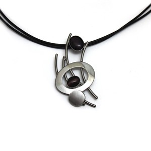 Black Leather Silver & Purple Necklace by Crono Design